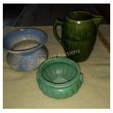 Vintage blue and white stoneware spittoon, more
