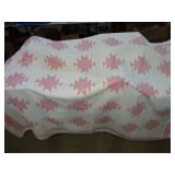 Vintage pink and white quilt 7 ft x 6 ft