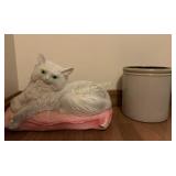 Porcelain cat and crock