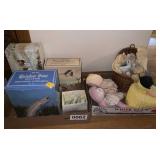 Avon decanters and decor towels