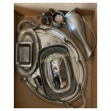 Pewter Platters, dishes, decanters, butter trays