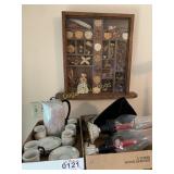 Coffee cup, lights, tea set and picture