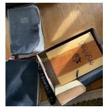 (6) Bibles and wooden Bible case