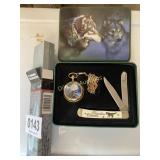 Pocket knife/ pocket watch set, sharpening stone