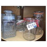 Glass canisters, Electric knife, pans, strainers