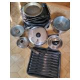 Pots, pans, (2) roasters