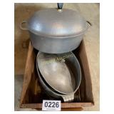 (2) Aluminum pots, meat grinder & more