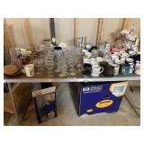 Folding table, stemware, coffee cups, more