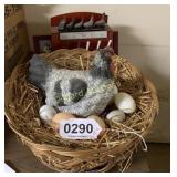 Chicken laying decor and golf decor