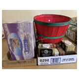 Ceramic angel and water fountain, spices tins