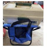 Tackle box and contents, chair