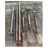 Sledge hammer, shovels, hoe and more