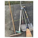 Shovels, pick axe, broom and more