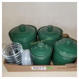 Canister set and 7 Anchor Hocking custard cups