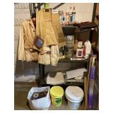 Painting supplies, fishing jackets, grinding wheel