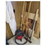 Shop-Vac, brooms & misc wood