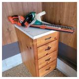 (2) Hedge trimmers and cabinet