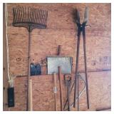 Shovels, pick ax, concrete float and more