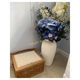 Sewing Basket, Vase w/ artificial flowers