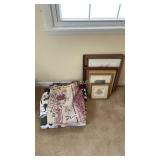 Throw, bedding, and pictures