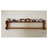 Wooden Quilt rack wall shelf w/ decor tea pots