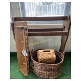 Quilt rack, shelf, (2) baskets