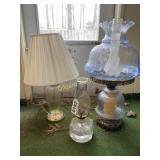 (2) Oil Lamps, (1) table lamp