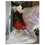 Tote of Faux flowers, wreath and more