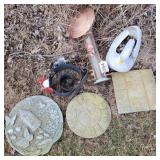 Decorative garden stones, bird feeder and more