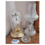 Clock, oil lamp and glass ring holder
