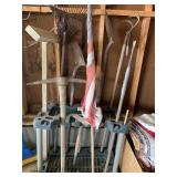Shovel, pick axe, flag and more