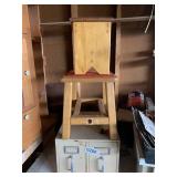 File cabinet, (2) wooden stools
