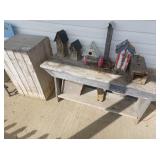 Bench, crate and bird houses