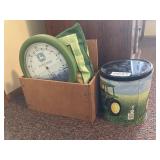 John Deere tin , thermometer and more