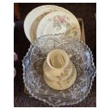 Crooksville plates, glass bowl