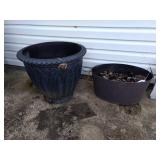 Pair outdoor planters plastic and metal