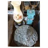 Milk glass lamp hummingbird plaque, more