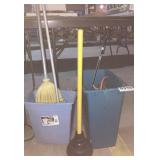 Trash cans, jumper cables, broom, Swiffer, more
