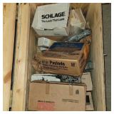 Large wooden box of misc hardware and more