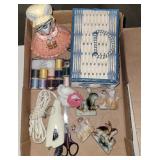 Sewing basket, sewing supplies, shears and more
