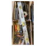 Square, screwdrivers, drill bits, brush and more