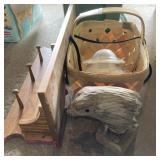 Shelf, basket , masks and wooden eagle head