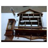 Wood shelves, jewelry box, thermometer