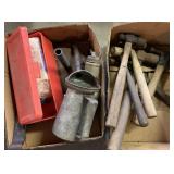 Hammers, oil can, pry bar, and more