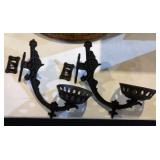 Pair cast iron wall mount lamp holders