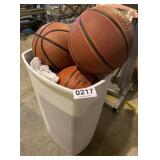 (5) Basketballs, trashcan