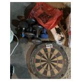 Dart board, nets, weights