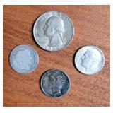1964-D Quarter & 1906-O, 1941-S, 1962 Dime