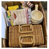 Pillow cases, Cleveland Indians baseballs, basket