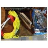 Trailer coupler, nylon cord, hand weight